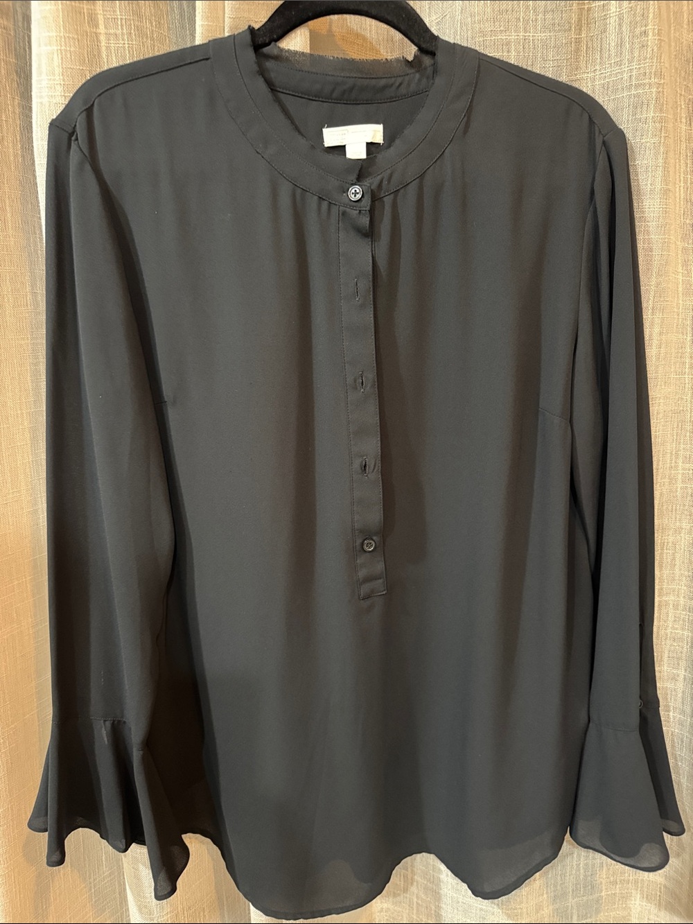 14th & Union Black Band-Collar Button Placket Blouse